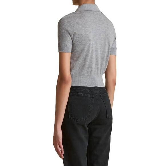 Khaite Morgane SS Collared Top in Mercury M - Picture 2 of 5